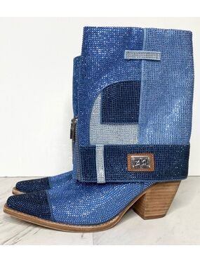 Zigi Leticia Denim Blue Rhinestone Heel Boot 6